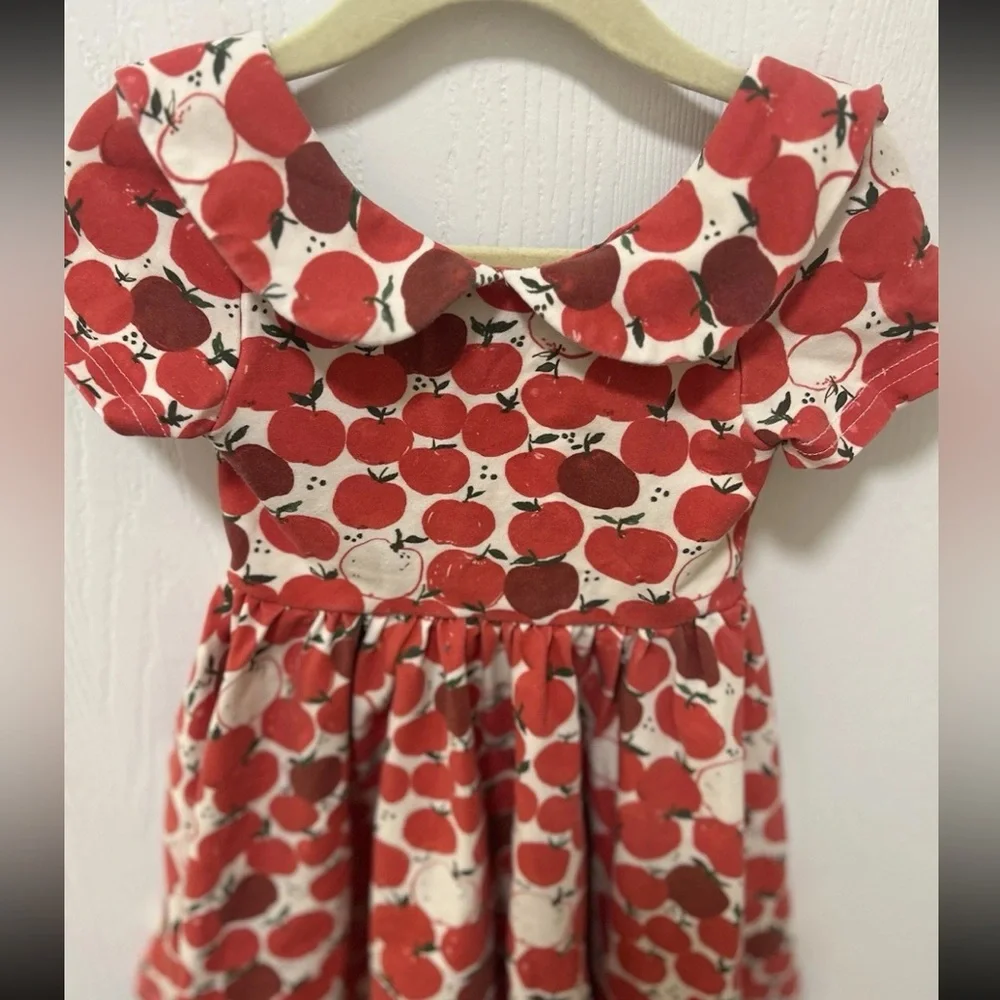 Ollie Jay Apple Dress Toddler Size 3T Short Sleeve Red Fall Apple Picking - Picture 4 of 7
